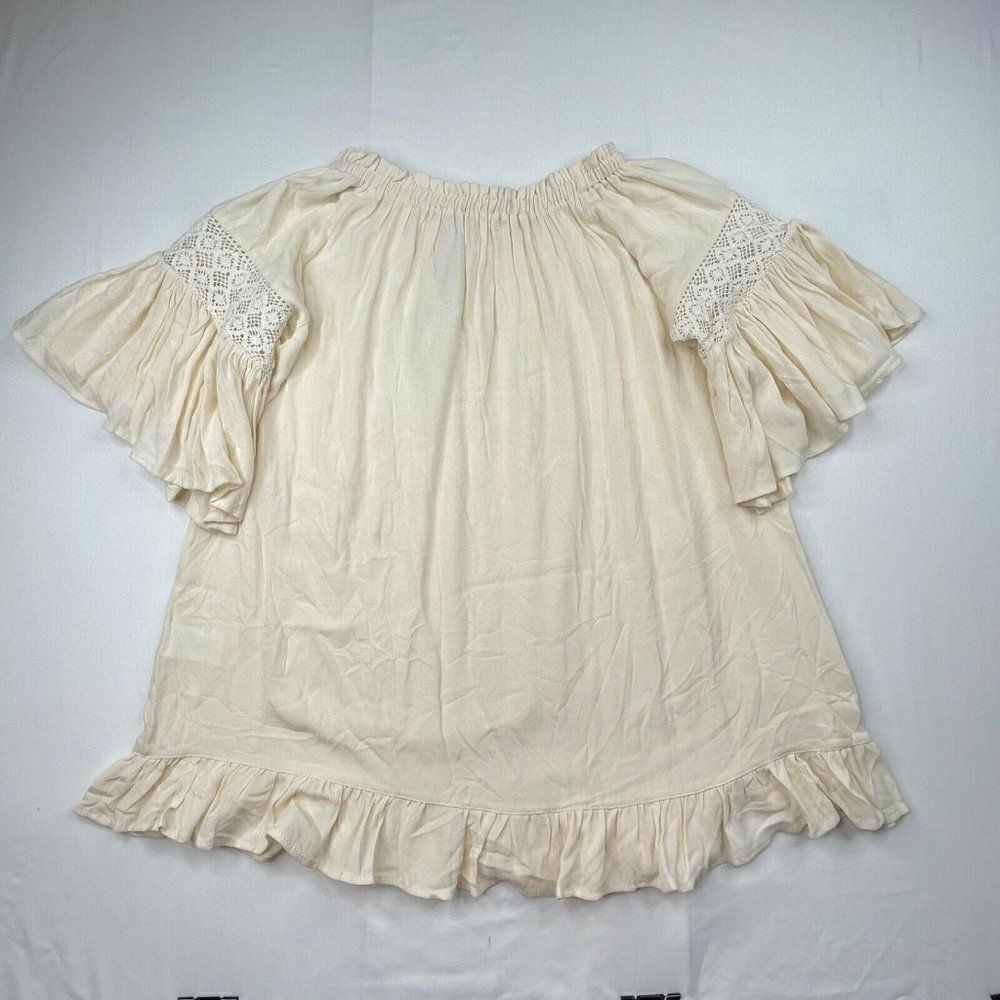 Anthropologie Easel Ivory Cream Off Shoulder Crotchet Sleeve Boho Tunic NEW - Picture 2 of 7